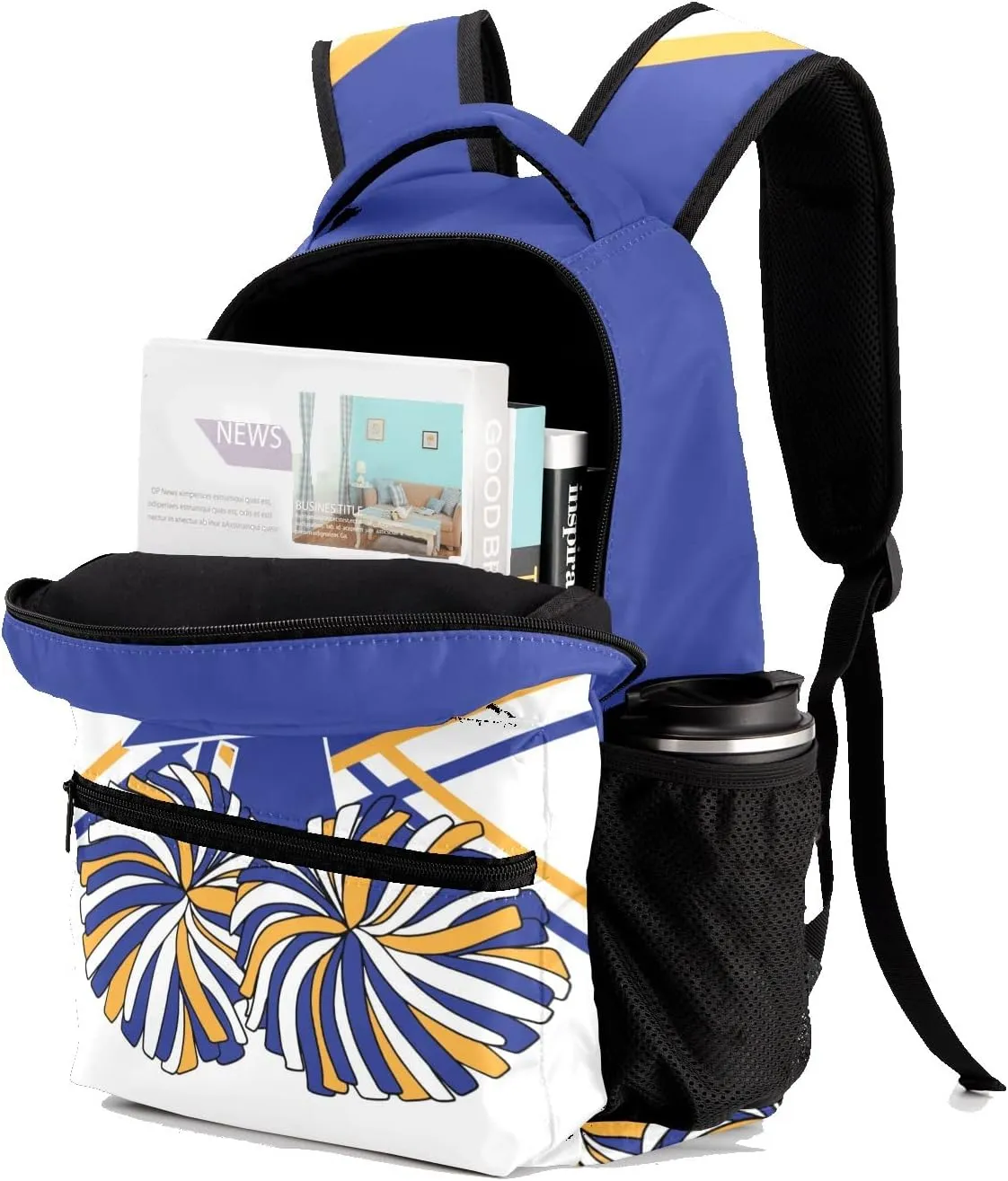 Personalized Custom Cheer Cheerleader Gold Blue Backpack Lightweight Travel Hiking Causual Bag With Name