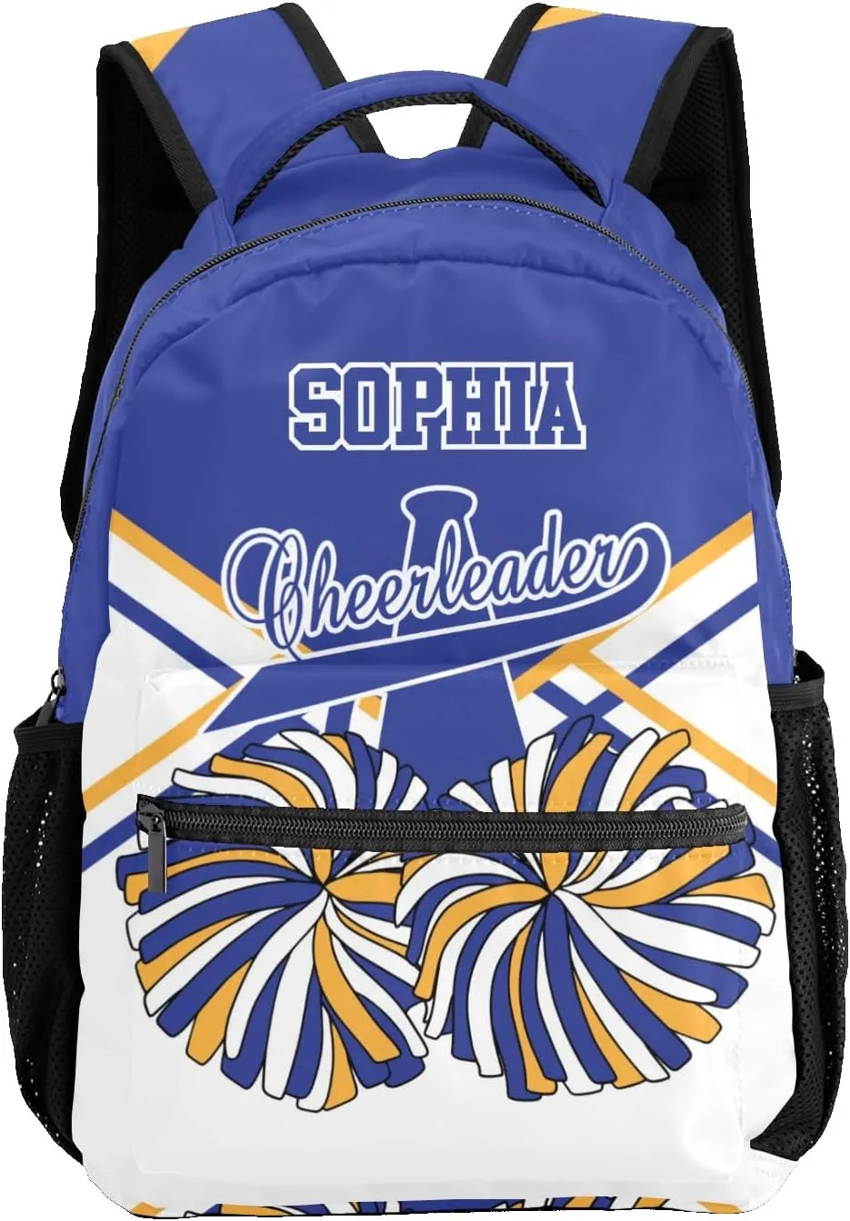 Personalized Custom Cheer Cheerleader Gold Blue Backpack Lightweight Travel Hiking Causual Bag With Name