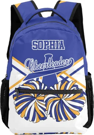 Personalized Custom Cheer Cheerleader Gold Blue Backpack Lightweight Travel Hiking Causual Bag With Name