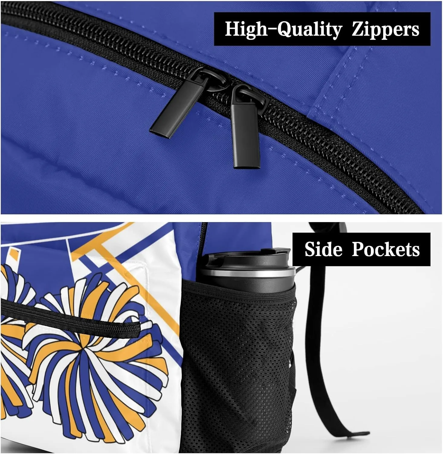 Personalized Custom Cheer Cheerleader Gold Blue Backpack Lightweight Travel Hiking Causual Bag With Name