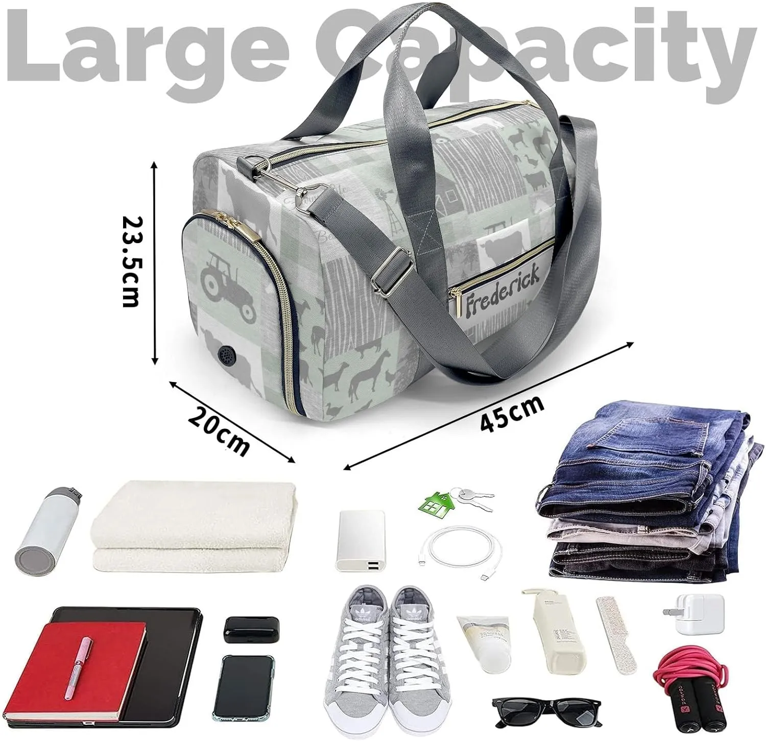 Personalized Farm Life Custom Multi-functional Travel Bag, Unisex Portable Duffel Bag, Short Distance Travel Assistant