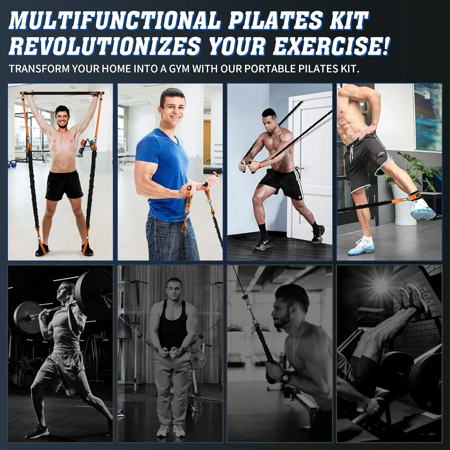 Portable Pilates Bar Kit with Resistance Bands for Men and Women - 3 Set Exercise Resistance Bands - Multifunctional Home Gym - Supports Full-Body Workouts  with Fitness Poster and Video