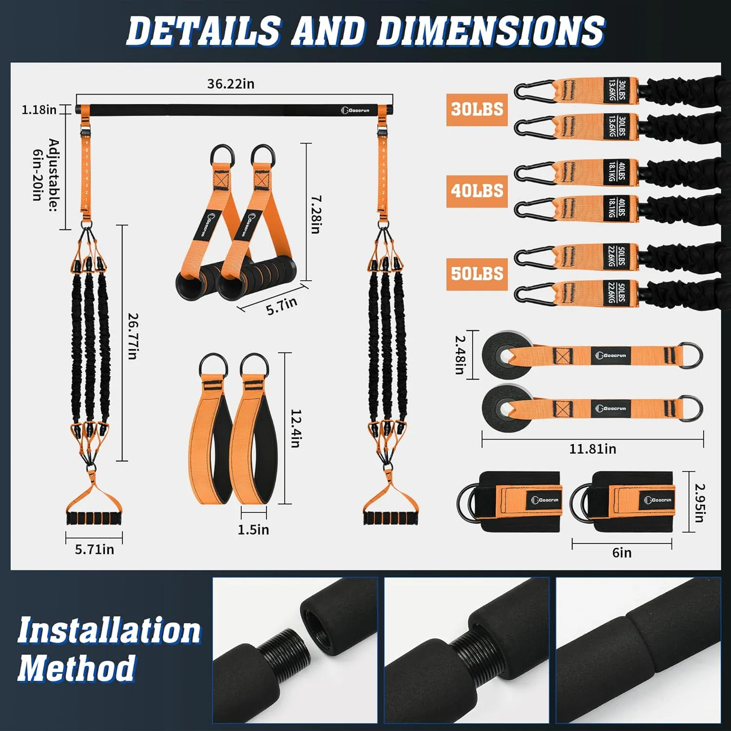 Portable Pilates Bar Kit with Resistance Bands for Men and Women - 3 Set Exercise Resistance Bands - Multifunctional Home Gym - Supports Full-Body Workouts  with Fitness Poster and Video