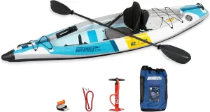 Sea Eagle EZLITE 10 Ultralight, All Woven, Drop Stitch, Rigid, High Performance, Easy Setup, 10' Solo Inflatable Kayak w/Backpack, Seat Paddle and Adjustable Footrests
