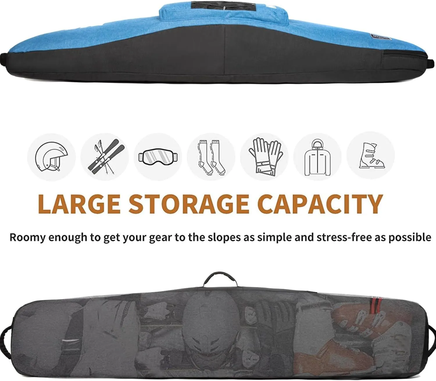 Snowboard Bag for Air Travel,Padded Snowboard Bag Fit Board, Boots, Clothes, Helmet and Gear,Available Length in 155cm 165cm.