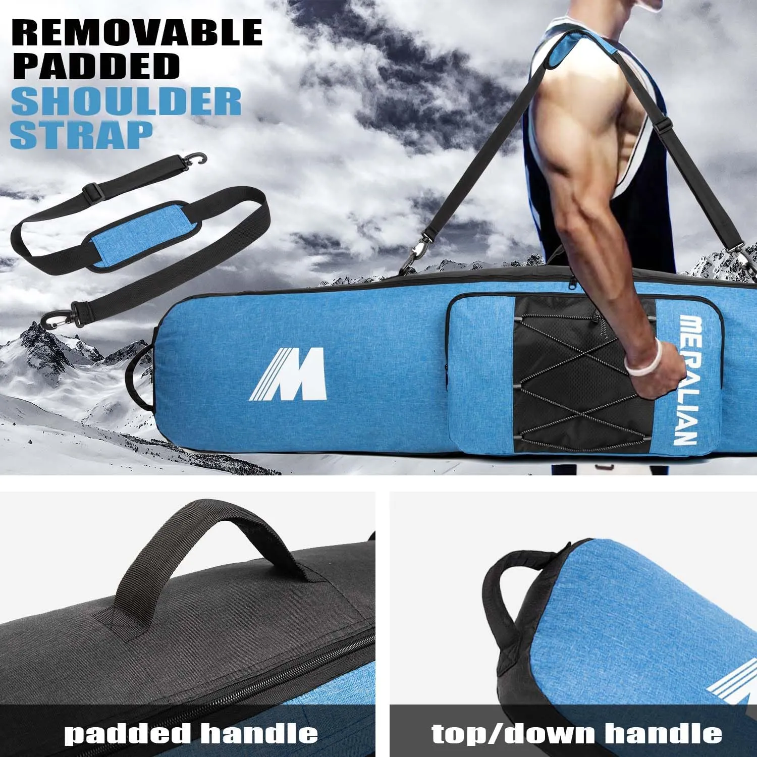 Snowboard Bag for Air Travel,Padded Snowboard Bag Fit Board, Boots, Clothes, Helmet and Gear,Available Length in 155cm 165cm.