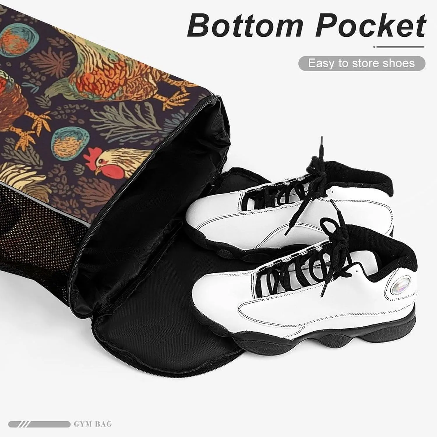 Sports Drawstring Backpack,Chicken Print String Swim Gym Bag with Shoes Compartment Gym Drawstring Bag