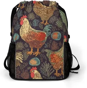 Sports Drawstring Backpack,Chicken Print String Swim Gym Bag with Shoes Compartment Gym Drawstring Bag
