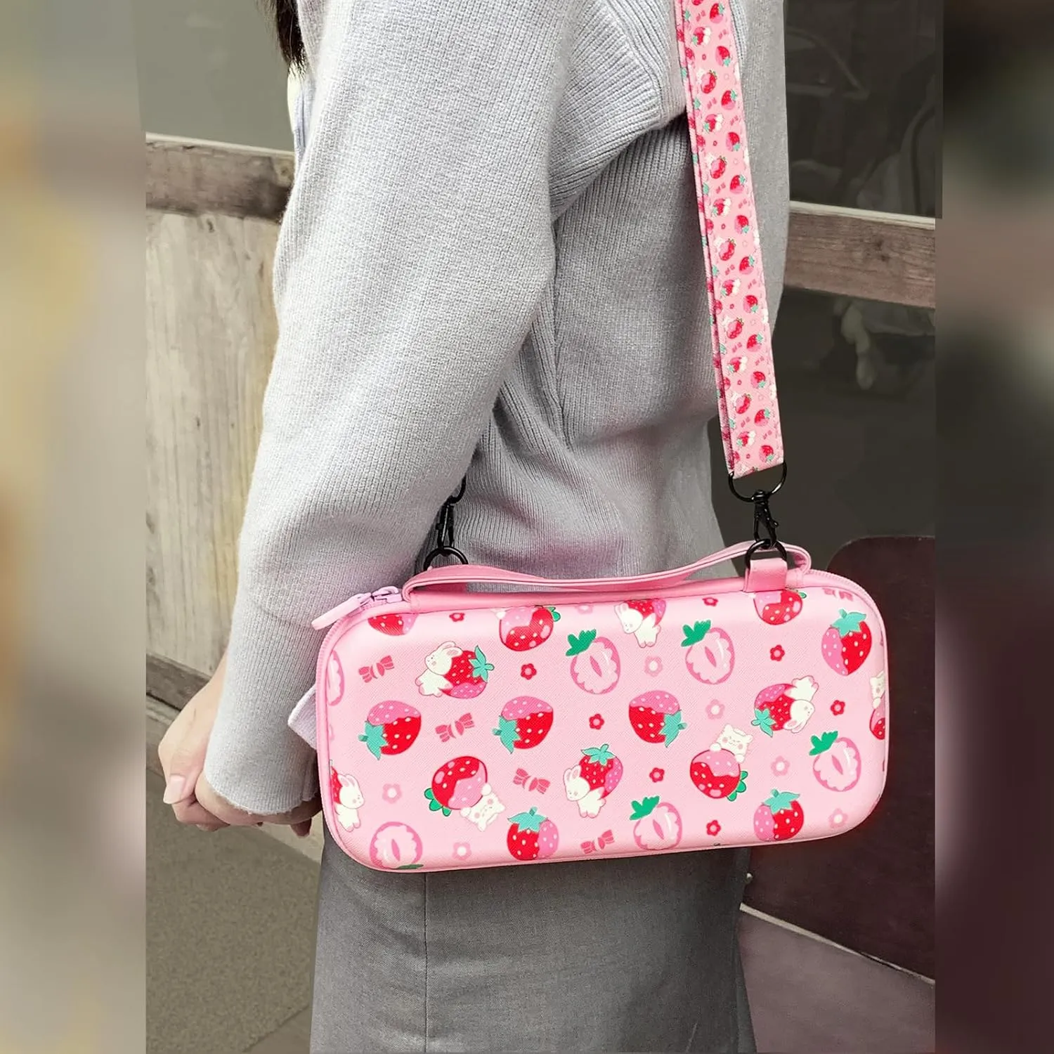 TIKOdirect Carrying Case for Switch, Cute Portable Travel Bag Accessories with Soft Protective Cover, Screen Protectors and Thumb grip caps, Game Card Case 7in1, Pink
