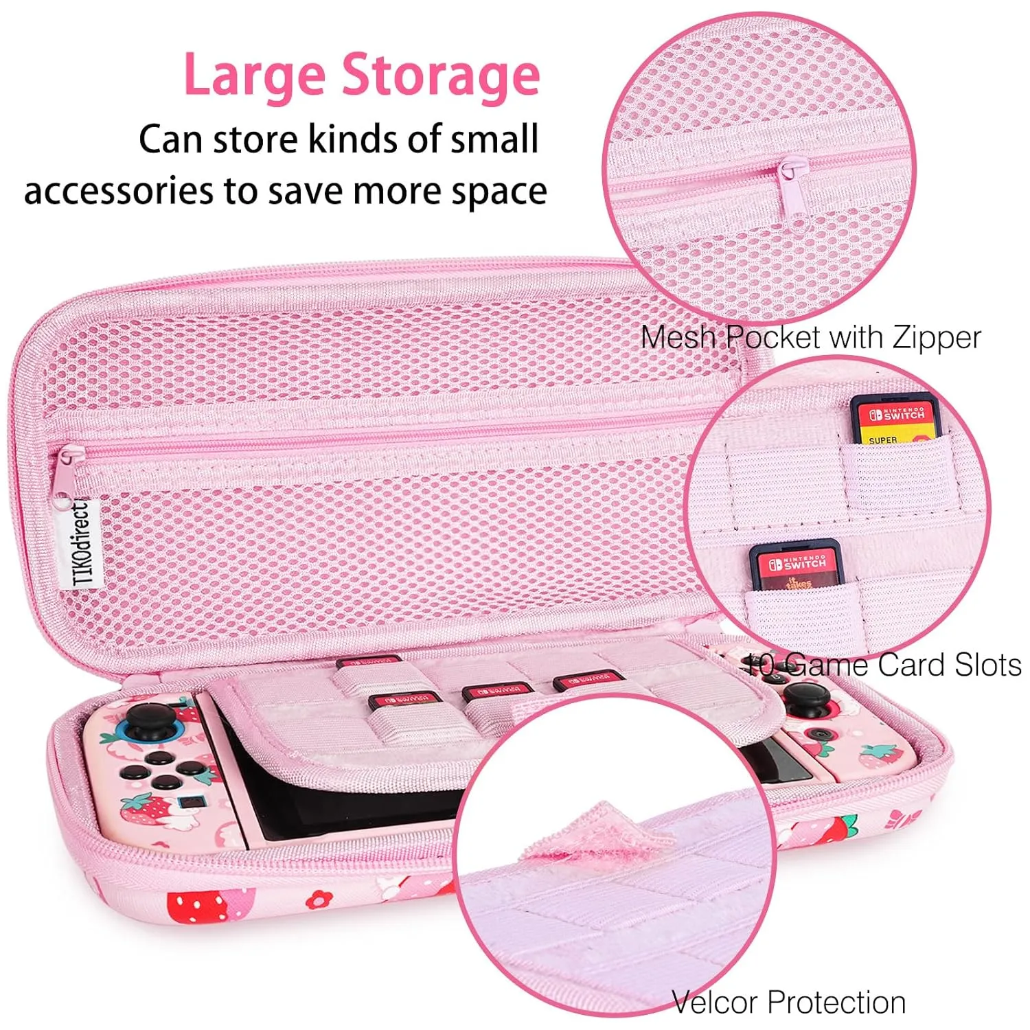TIKOdirect Carrying Case for Switch, Cute Portable Travel Bag Accessories with Soft Protective Cover, Screen Protectors and Thumb grip caps, Game Card Case 7in1, Pink
