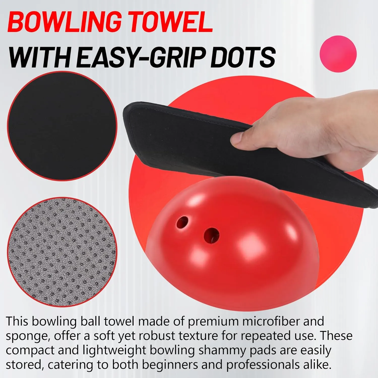 TonGass (2 2 Pack 10"x8" Microfiber Bowling Ball Towel Shammy Pad with Easy-Grip Dots, Bowling Seesaw Bag for Storage Balls, Bowlings Polisher Bag Machine Washable & Non-Slip