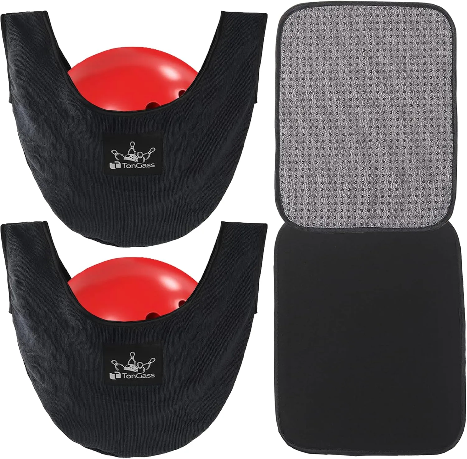TonGass (2 2 Pack 10"x8" Microfiber Bowling Ball Towel Shammy Pad with Easy-Grip Dots, Bowling Seesaw Bag for Storage Balls, Bowlings Polisher Bag Machine Washable & Non-Slip