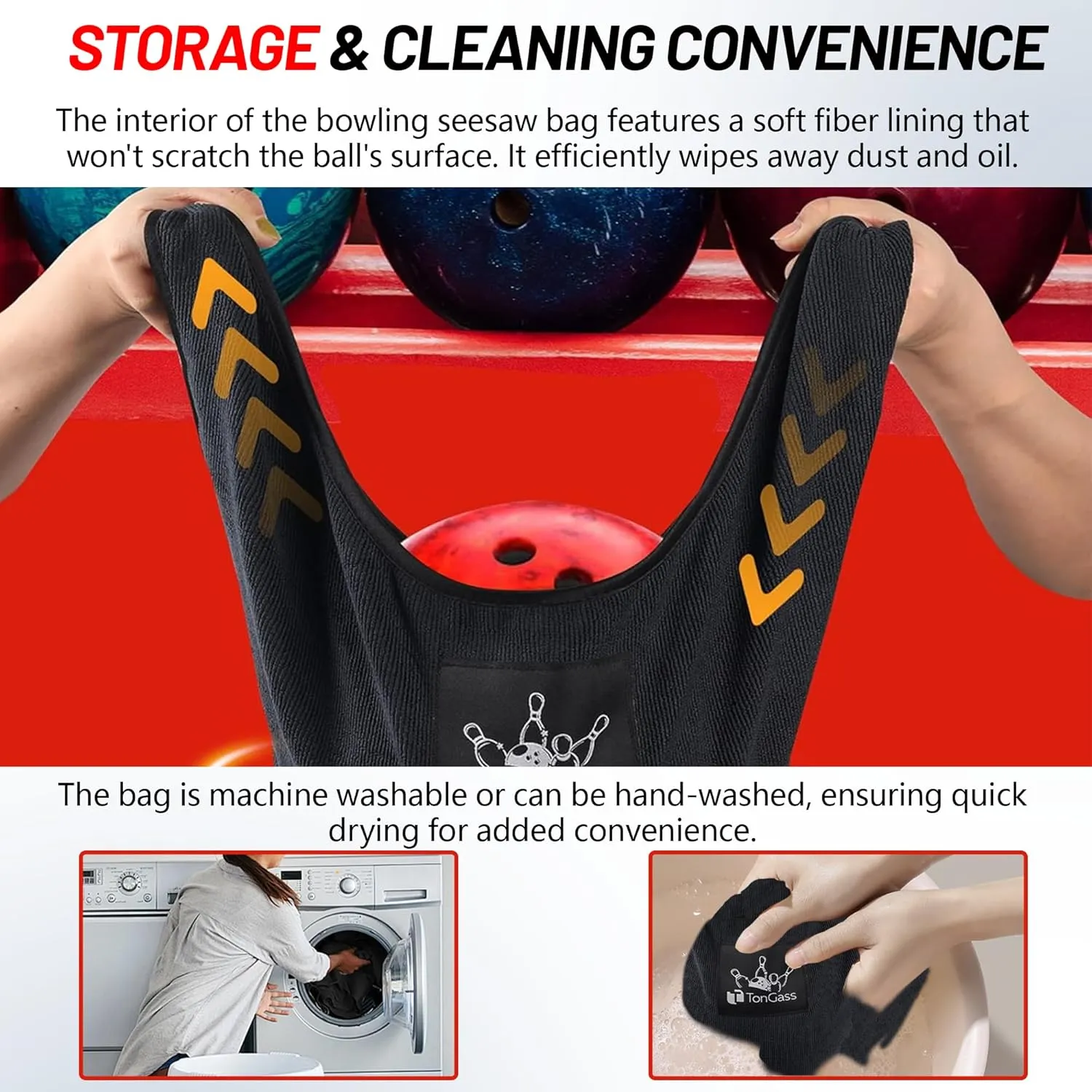 TonGass (2 2 Pack 10"x8" Microfiber Bowling Ball Towel Shammy Pad with Easy-Grip Dots, Bowling Seesaw Bag for Storage Balls, Bowlings Polisher Bag Machine Washable & Non-Slip