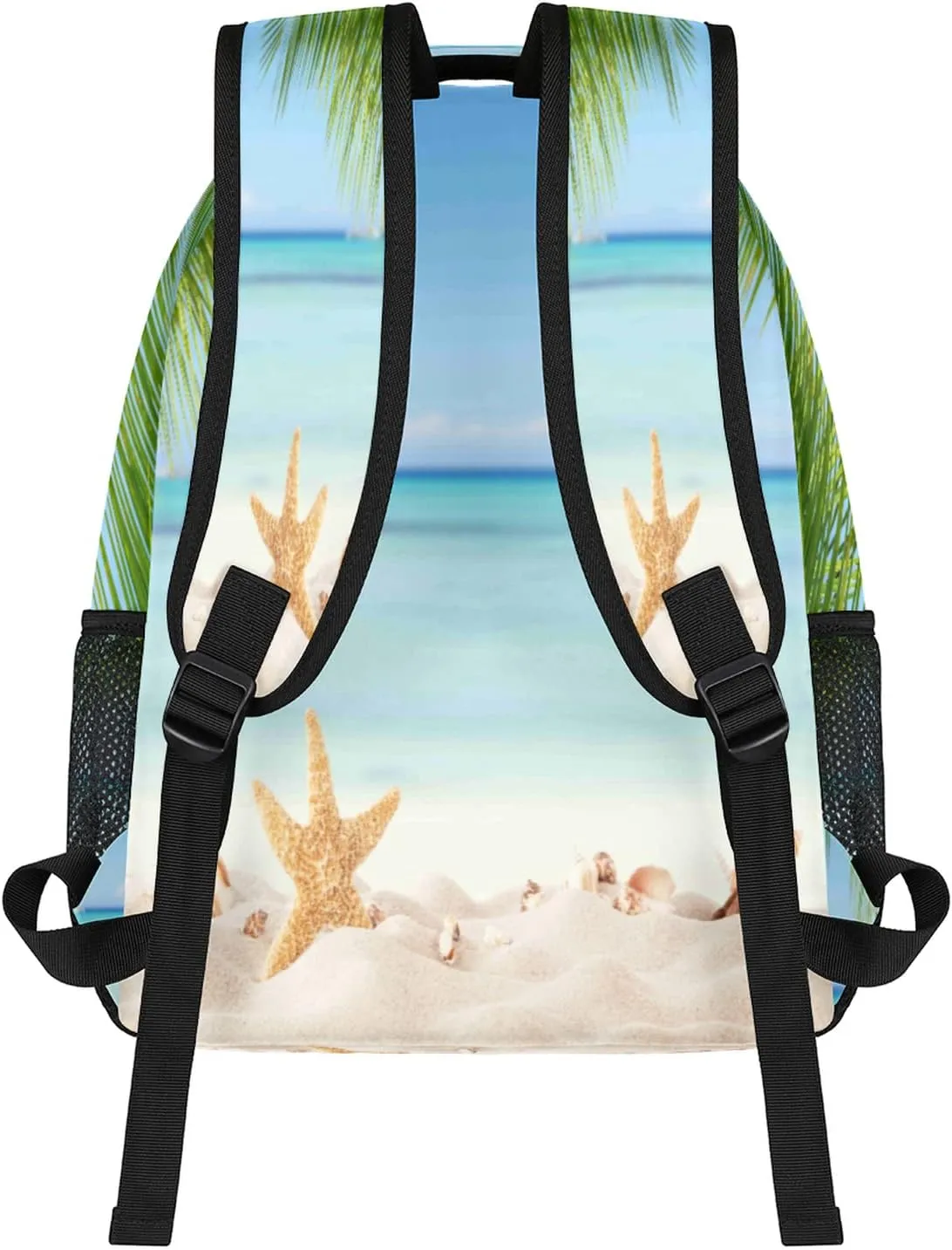 TropicalLife Ocean Sea Beach Themed Custom Backpack, Starfish Seashell Personalized Backpacks with Name Bookbag Shoulder School Computer Hiking Gym Travel Casual Daypack