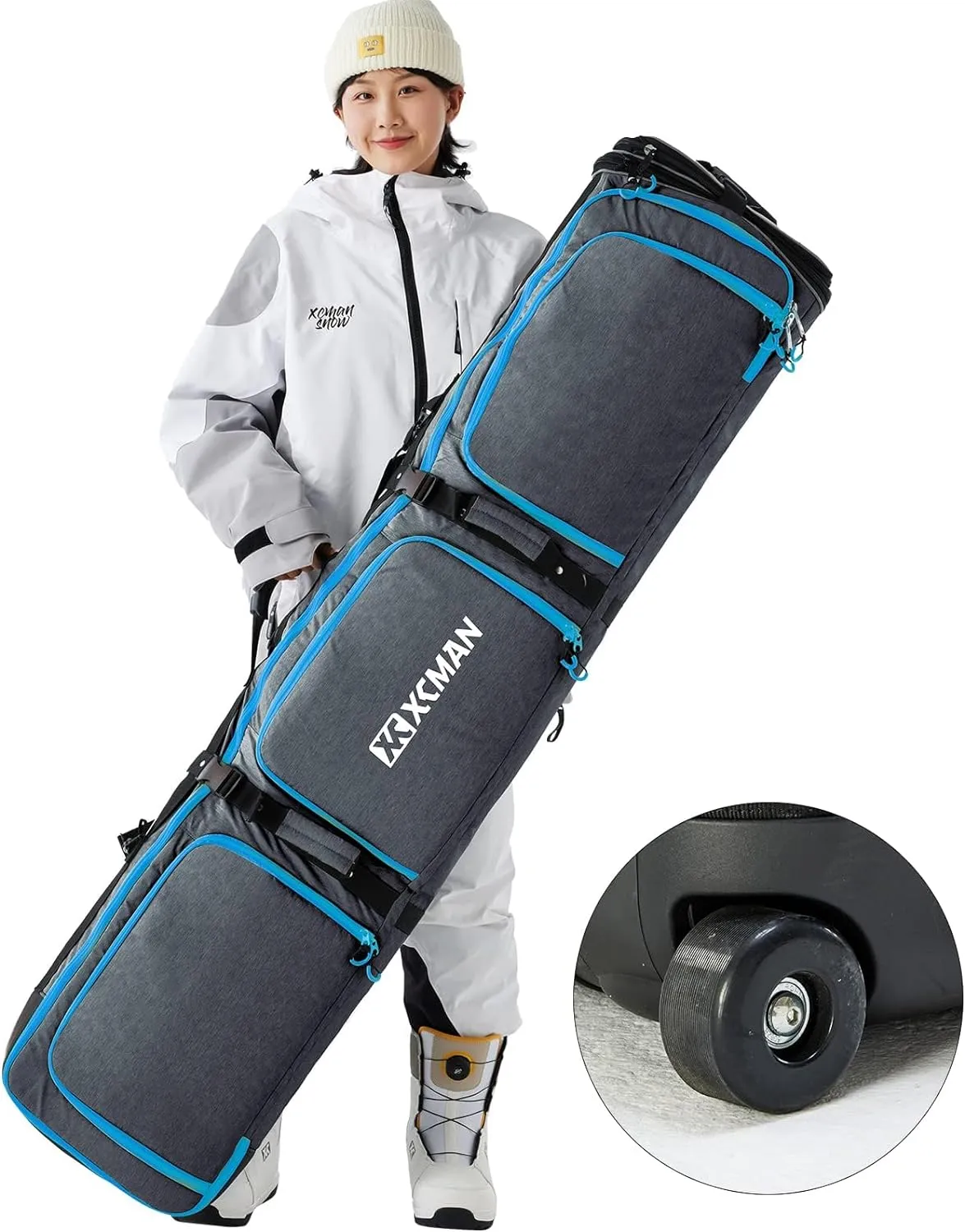 XCMAN Roller Snowboard Bag with Wheels Adjustable Length