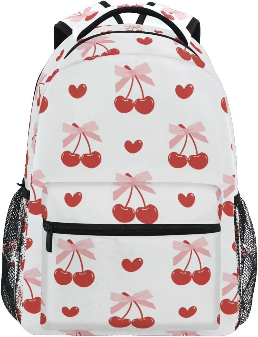 ZZKKO Red Cherries Pink Ribbon Bow Boys Girls School Computer Backpacks Book Bag Travel Hiking Camping Daypack